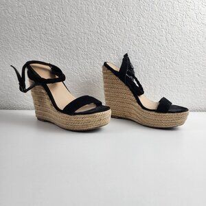 Wild Diva Lounge Black Tan Velvet Espadrille Wedges Size 7 Platform 5" Heel Boho